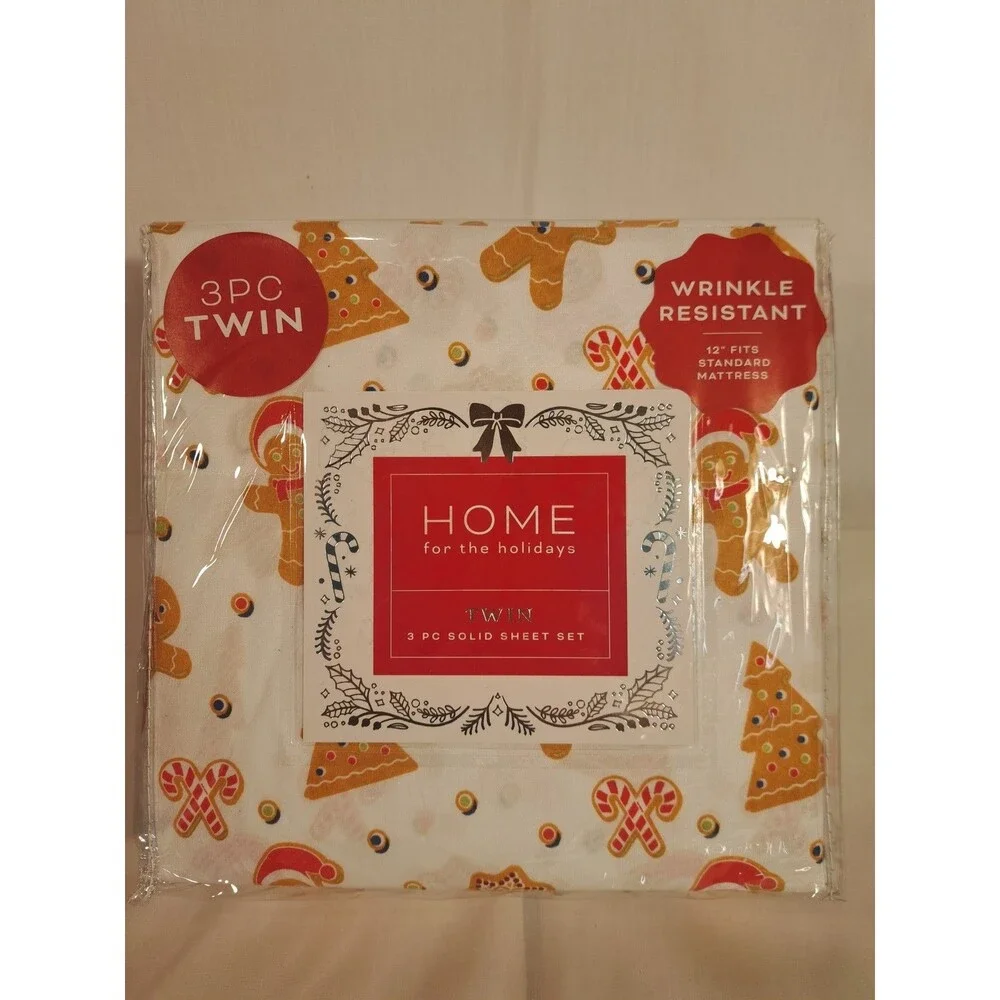 Home 4 Holidays Gingerbread,Candy Cane, Christmas Tree Twin Sheet Set Brand New